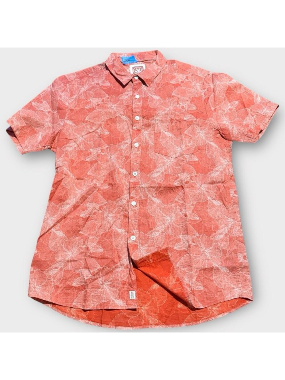 MICROS Zuma Hibiscus Floral Woven Shirt With Reversed Hawaiian Print Button Down